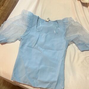 Joie Light Blue Sheer Sleeve Blouse